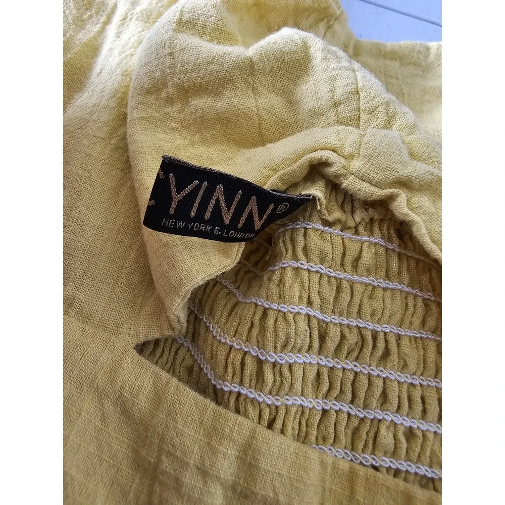 Fancyinn Mustard Yellow‎ Cutout Button Front Smocked Back Sundress Womens Medium